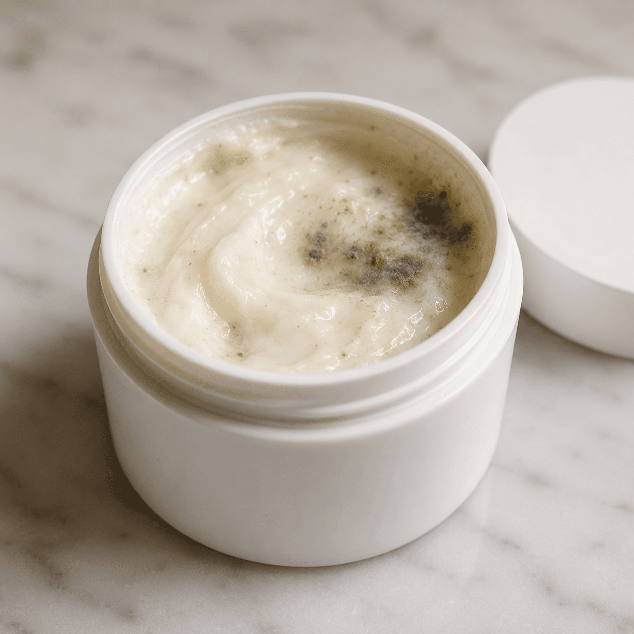 A close-up of visible mould growth — the microbial reality that any water-based skincare formulation must be preserved against, and the reason preservative systems exist in the first place.